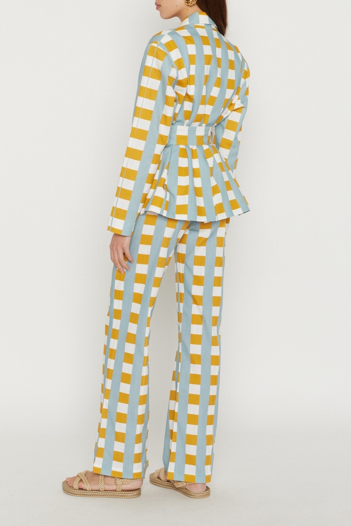 CHECK LIGHT BLUE MUS YOSHI PANTS PRINTED pantalon évasé en jacquard