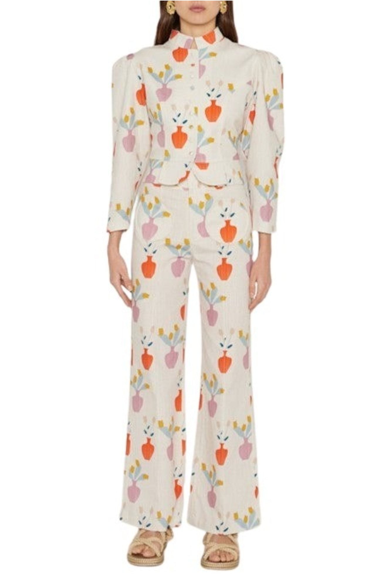 FLOWER VASE YOSHI PANTS PRINTED pantalon évasé en jacquard
