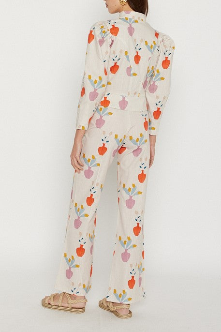 FLOWER VASE YOSHI PANTS PRINTED pantalon évasé en jacquard