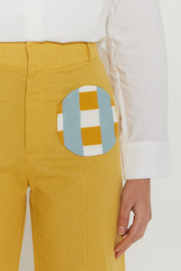 MUSTARD YOSHI PANTS POCKET PRINT pantalon évasé avec détails de poches