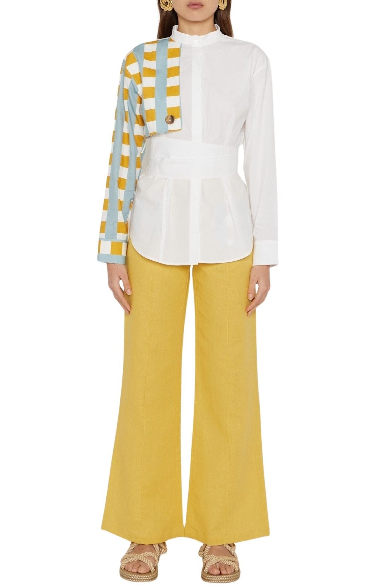 MUSTARD YOSHI PANTS POCKET PRINT pantalon évasé avec détails de poches