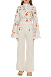 ECRU YOSHI PANTS POCKET EMBROIDERY pantalon évasé avec détails de poches