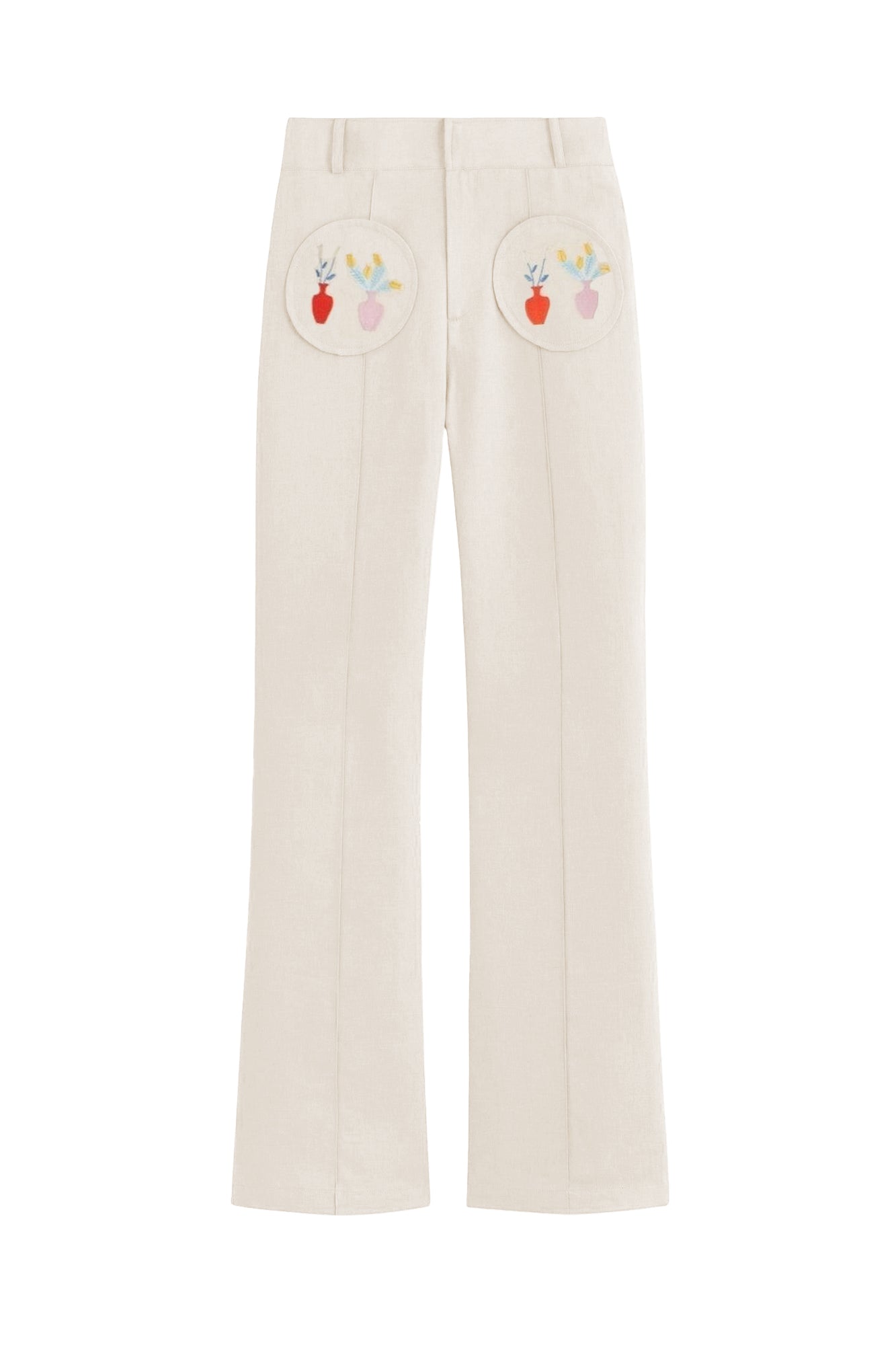 ECRU YOSHI PANTS POCKET EMBROIDERY pantalon évasé avec détails de poches