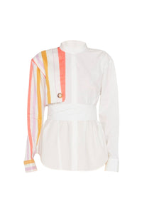 WHITE ORANGE & LILAC HANS SHIRT STRIPES Chemise avec détails de manches asymétriques