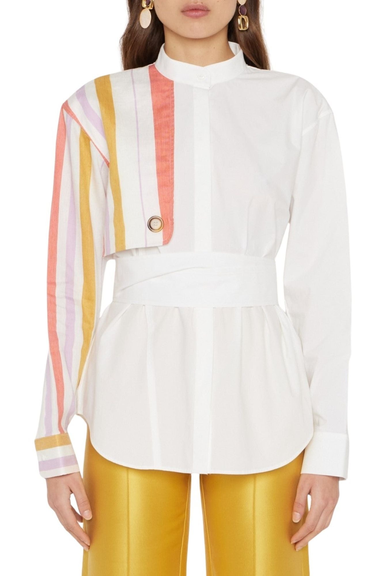 WHITE ORANGE & LILAC HANS SHIRT STRIPES Chemise avec détails de manches asymétriques