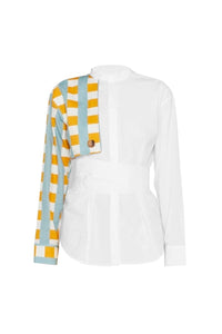 CHECK LIGHT BLUE MUS HANS SHIRT CHECKER PRINT Chemise avec détails de manches asymétriques