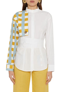CHECK LIGHT BLUE MUS HANS SHIRT CHECKER PRINT Chemise avec détails de manches asymétriques