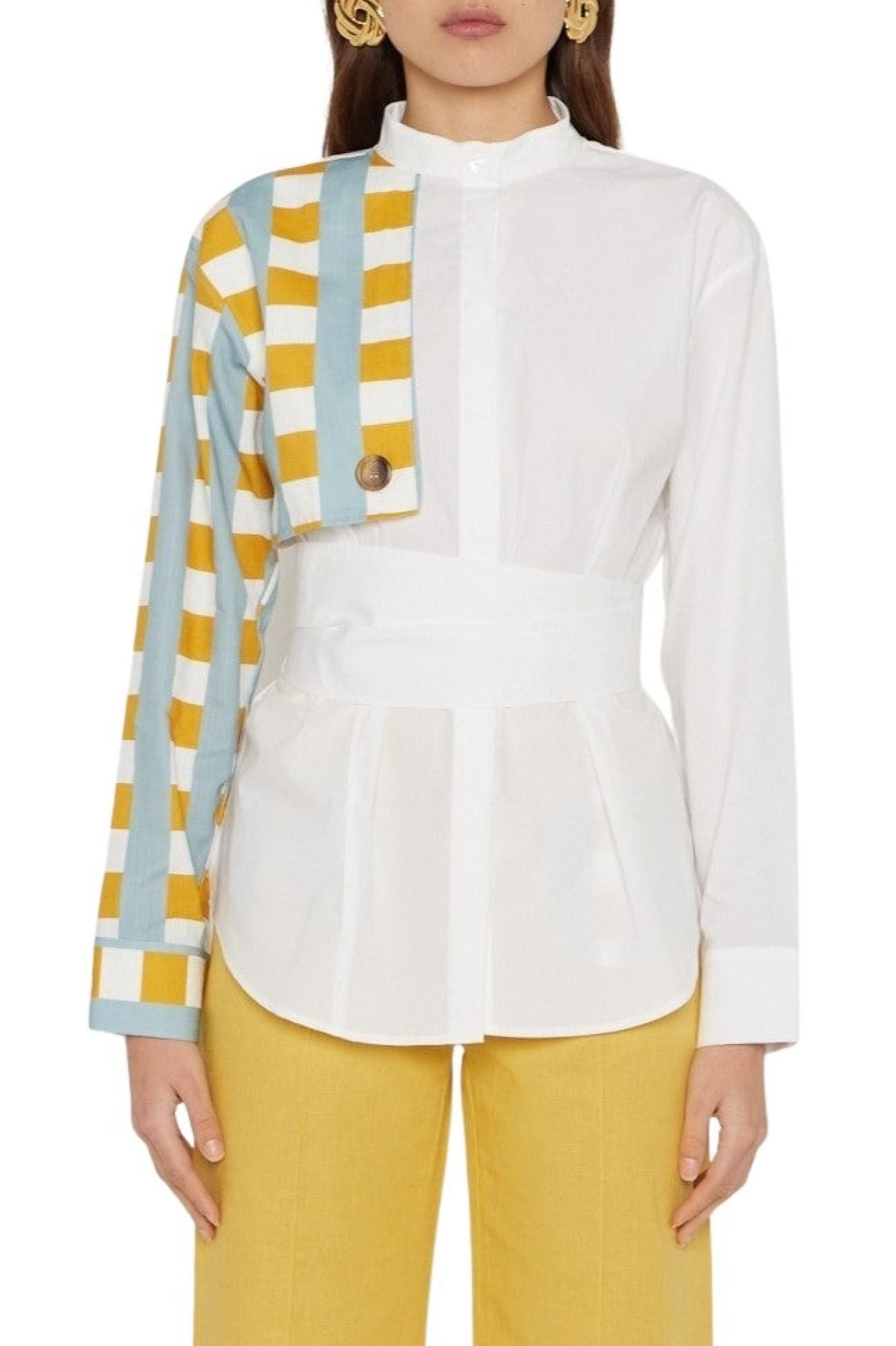 CHECK LIGHT BLUE MUS HANS SHIRT CHECKER PRINT Chemise avec détails de manches asymétriques