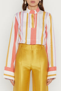 WHITE ORANGE & LILAC PAAVO SHIRT STRIPES Chemise à manches évasées