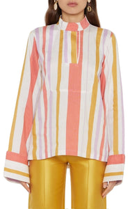 WHITE ORANGE & LILAC PAAVO SHIRT STRIPES Chemise à manches évasées
