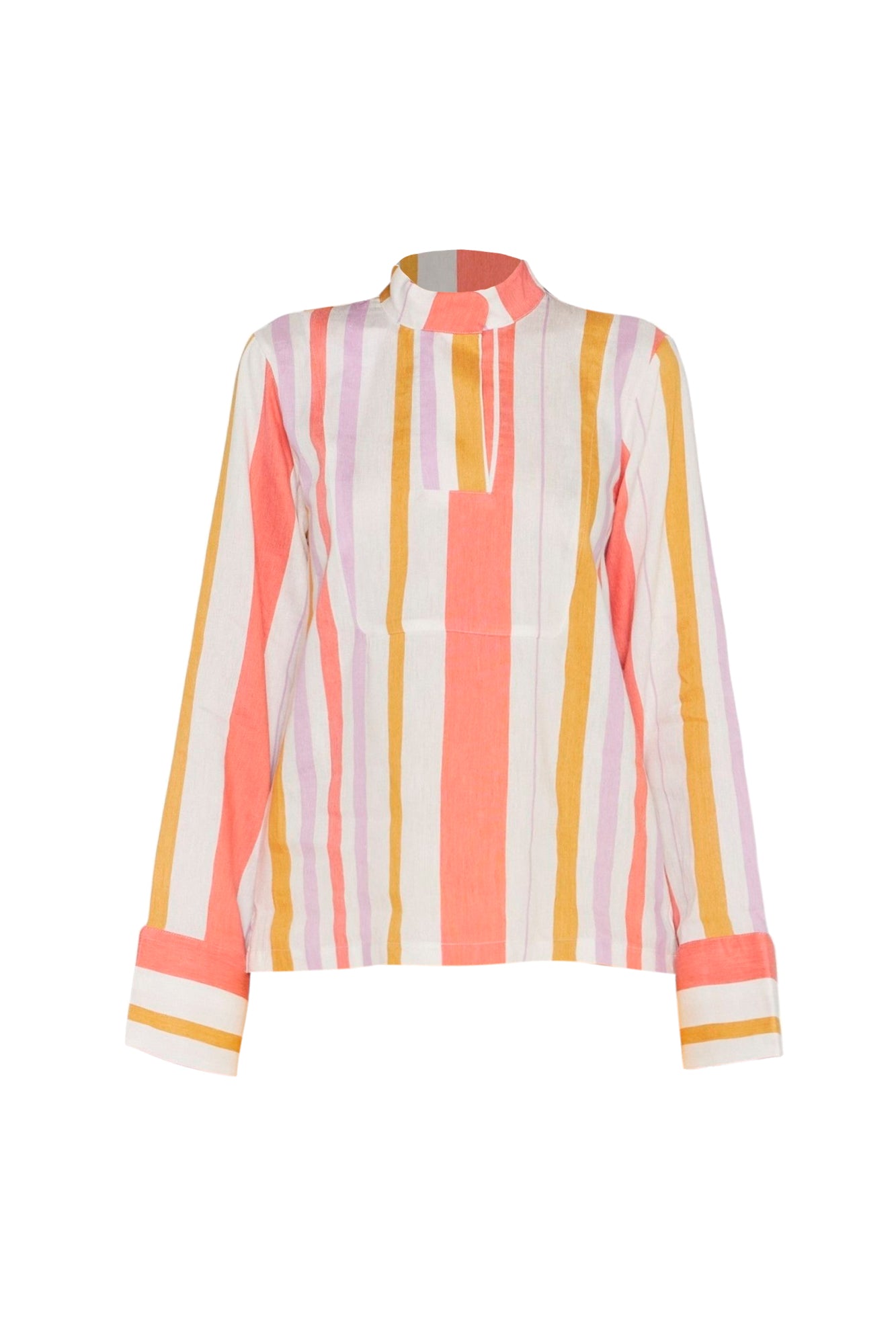 WHITE ORANGE & LILAC PAAVO SHIRT STRIPES Chemise à manches évasées