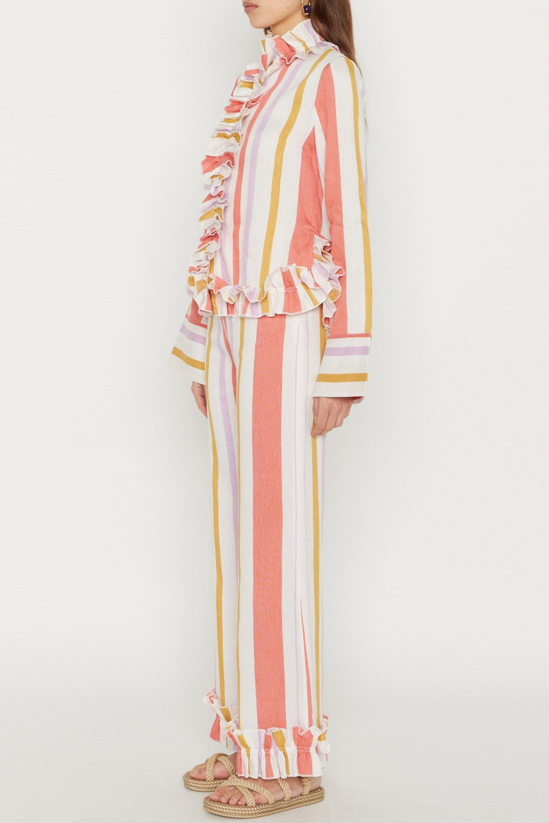 WHITE ORANGE & LILAC HILARY SHIRT STRIPES Chemise à volants