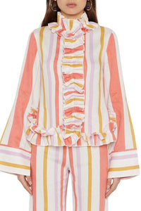 WHITE ORANGE & LILAC HILARY SHIRT STRIPES Chemise à volants