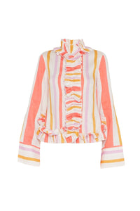 WHITE ORANGE & LILAC HILARY SHIRT STRIPES Chemise à volants
