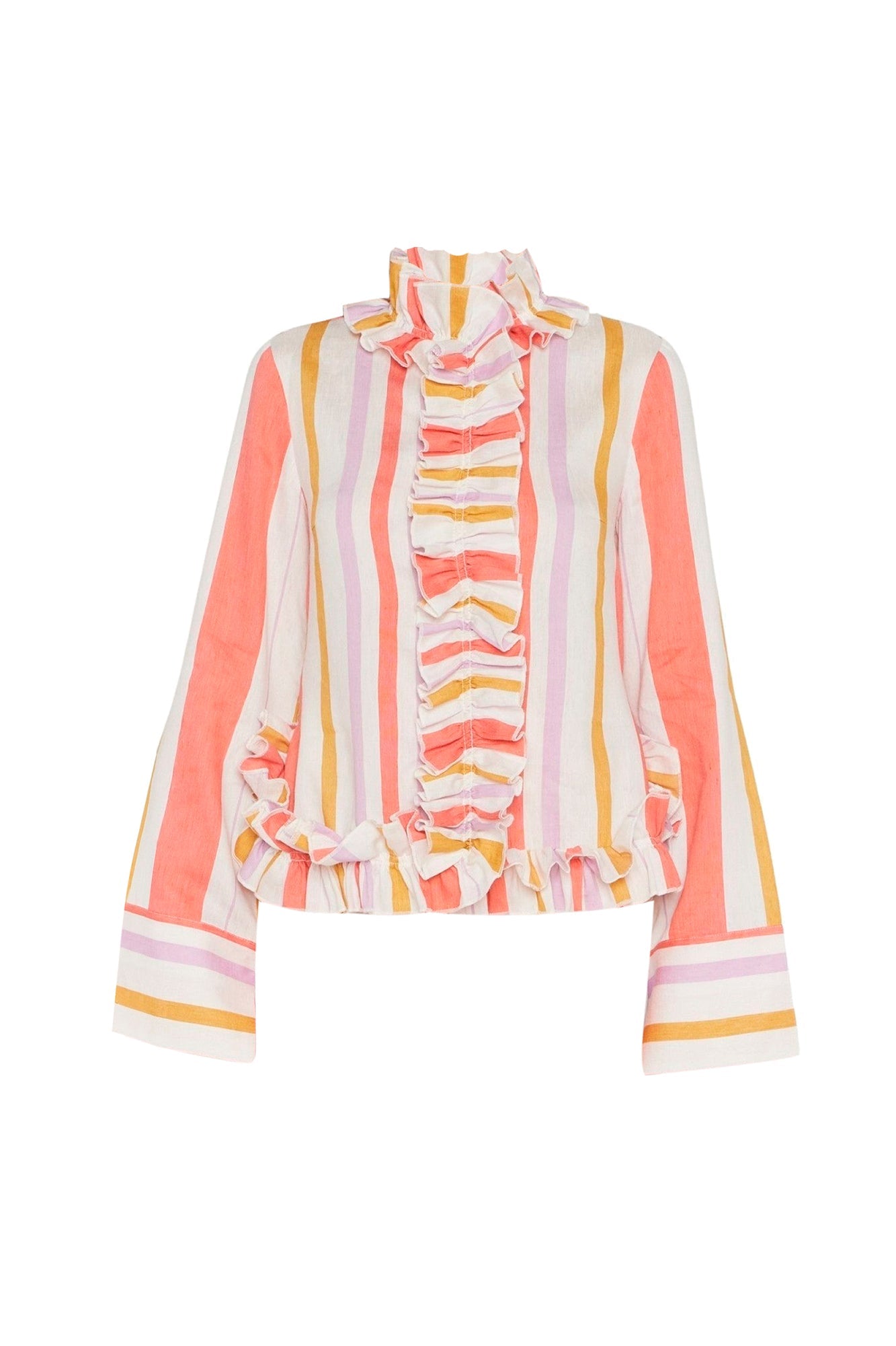 WHITE ORANGE & LILAC HILARY SHIRT STRIPES Chemise à volants