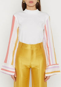 WHITE ORANGE & LILAC GRAYSON T-SHIRT STRIPES T-shirt à manches longues