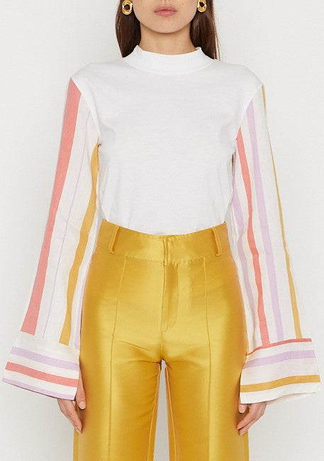 WHITE ORANGE & LILAC GRAYSON T-SHIRT STRIPES T-shirt à manches longues