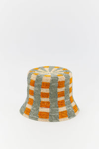 LIGHT BLUE MUSTARD BOB HAT CHECKED RAPHIA Bob en raphia