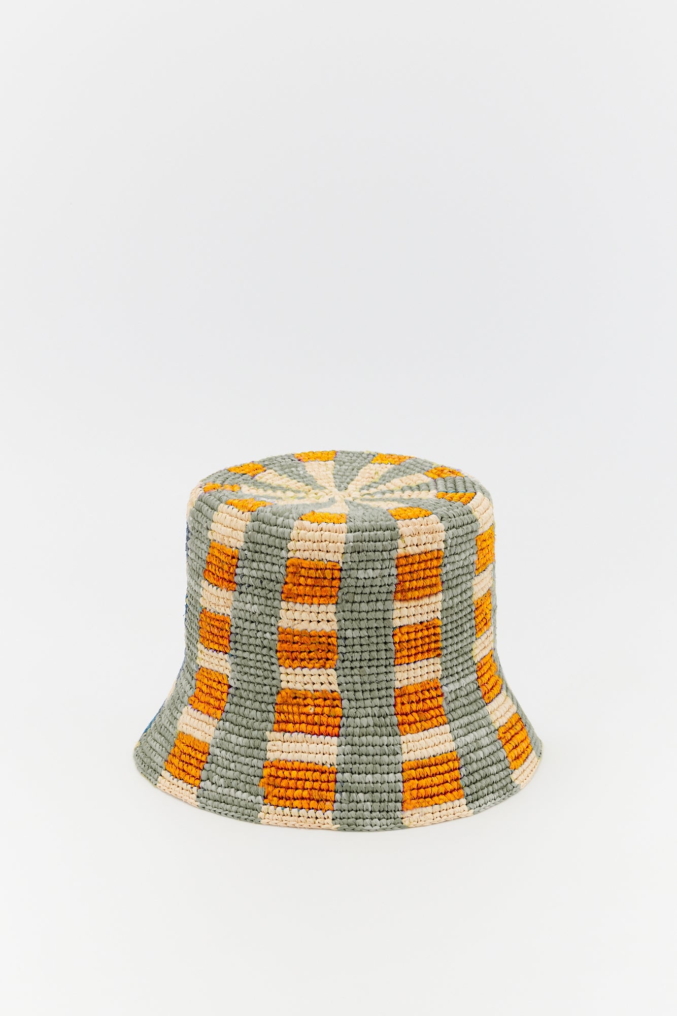 LIGHT BLUE MUSTARD BOB HAT CHECKED RAPHIA Bob en raphia