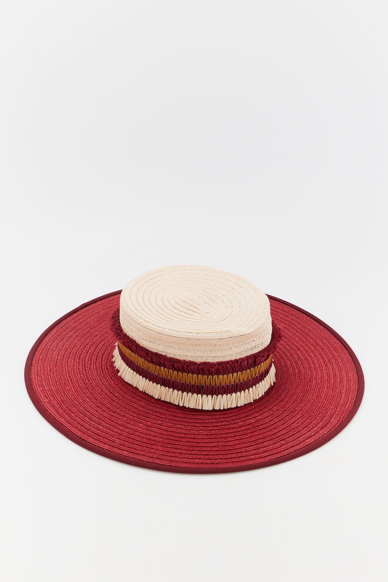 NATURAL BURGUNDY CARRE HAT BICOLOR STRAW chapeau de paille