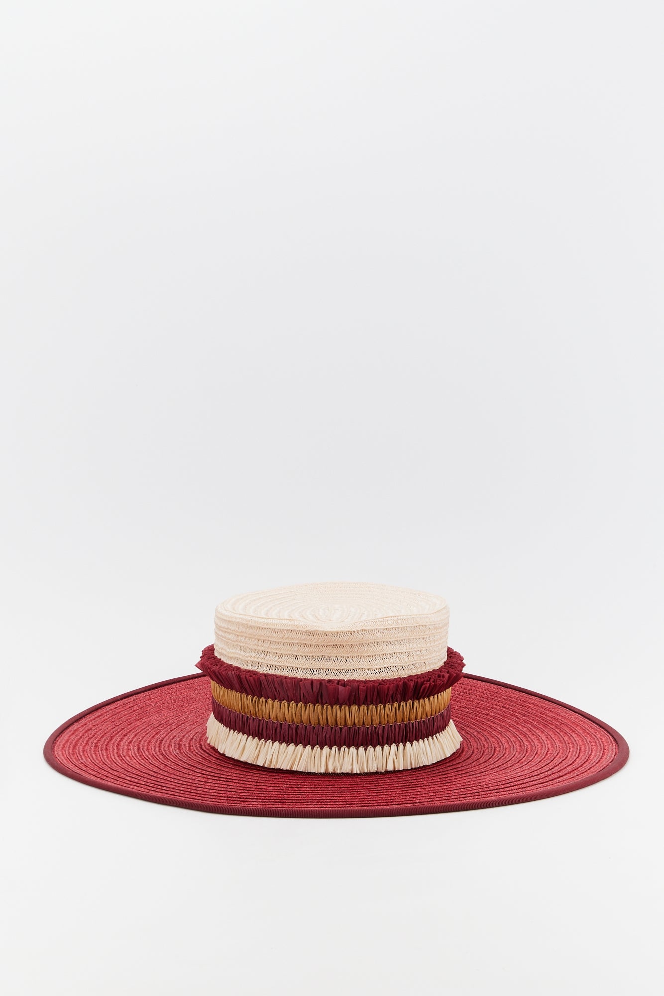 NATURAL BURGUNDY CARRE HAT BICOLOR STRAW chapeau de paille