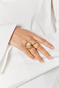 Bague Louise double asymétrique en laiton avec pierre - Light Blue
