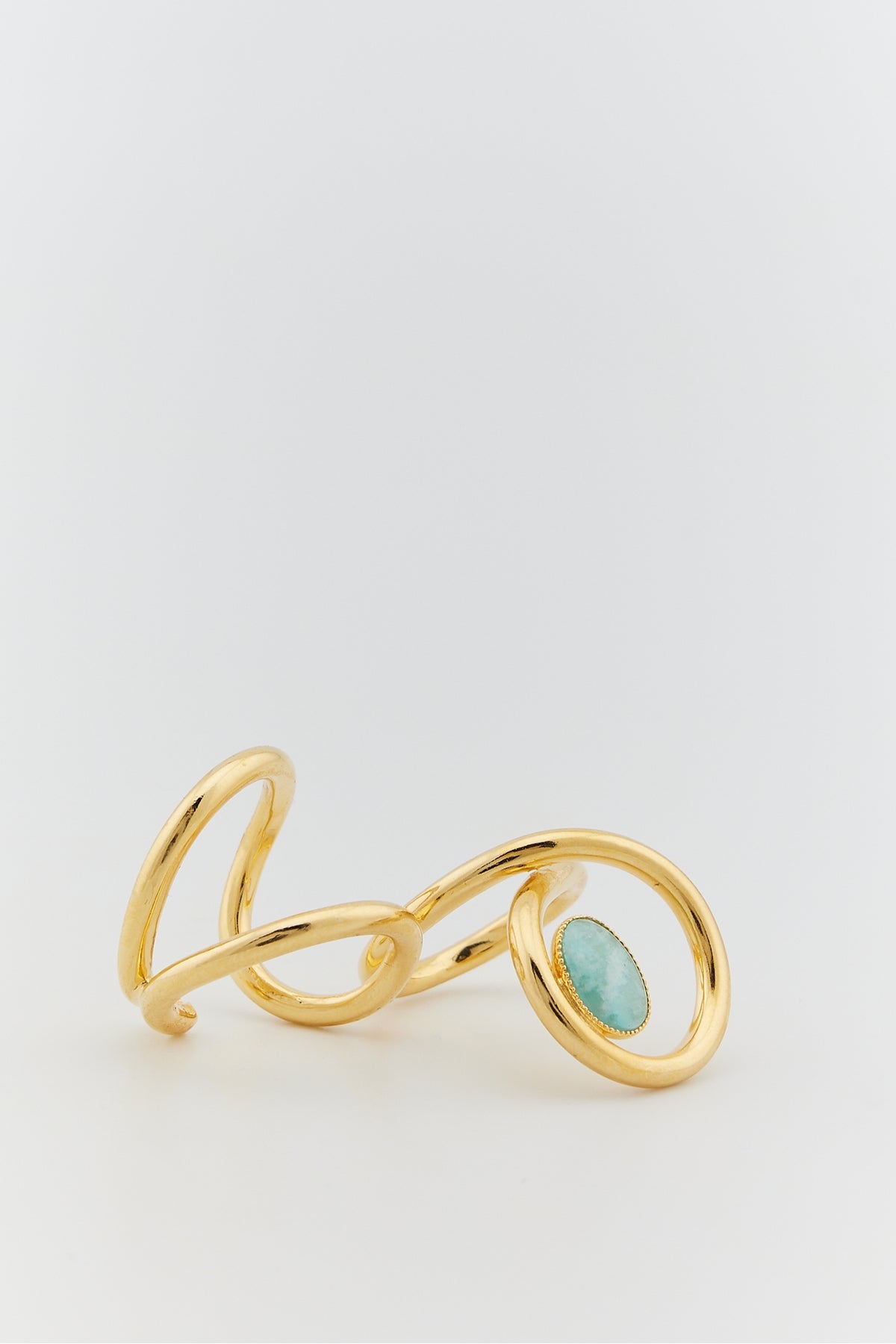 Bague Louise double asymétrique en laiton avec pierre - Light Blue