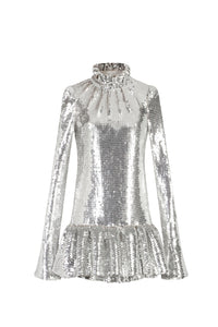 Robe courte et col montant à paillettes - Silver