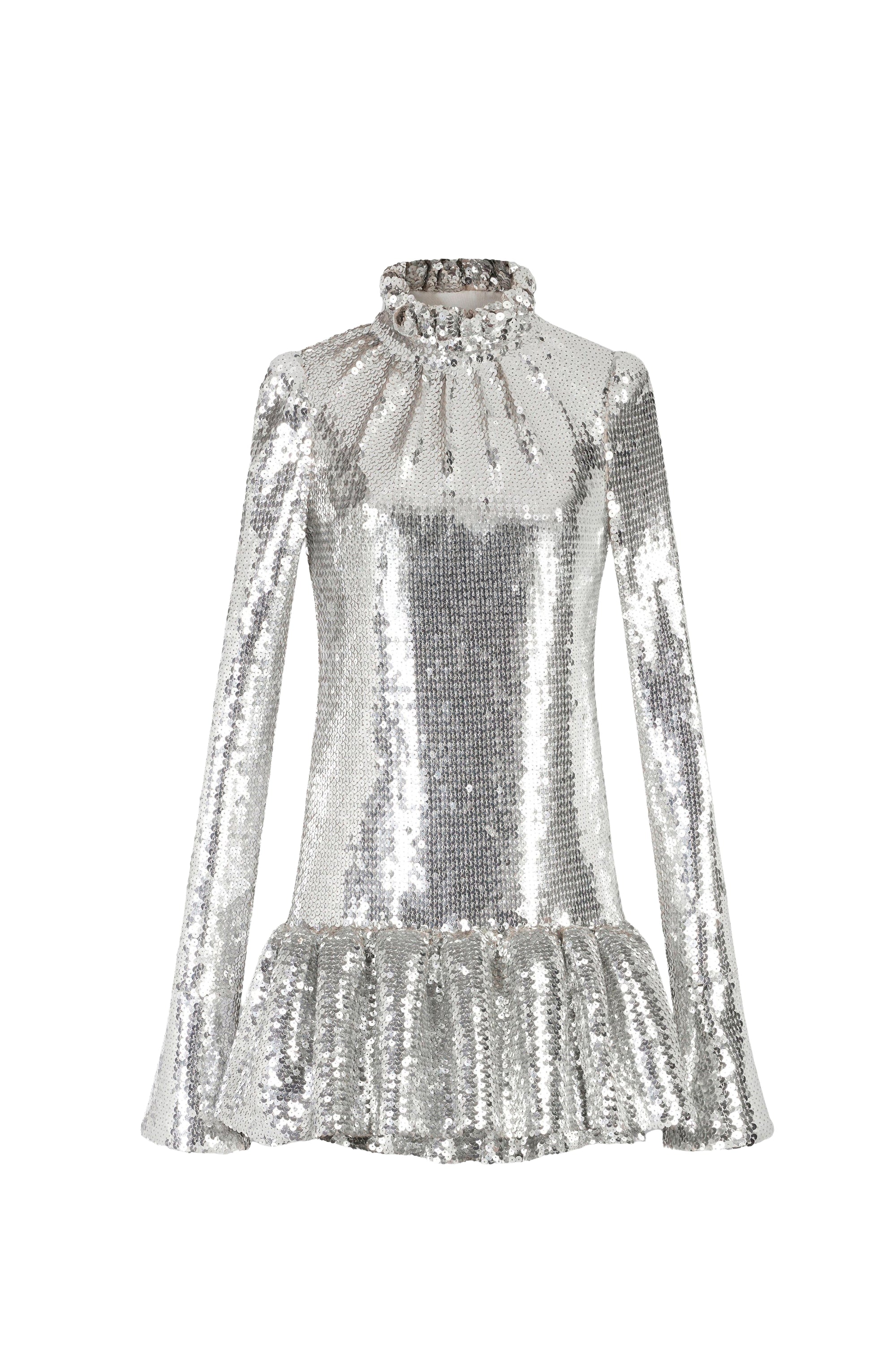 Robe courte et col montant à paillettes - Silver