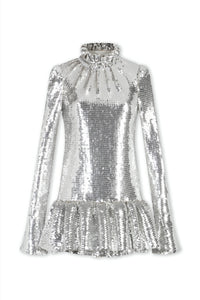 Robe courte et col montant à paillettes - Silver