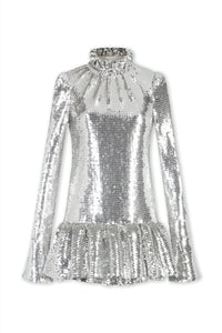 Robe courte et col montant à paillettes - Silver