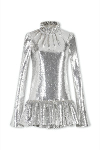 Robe courte et col montant à paillettes - Silver