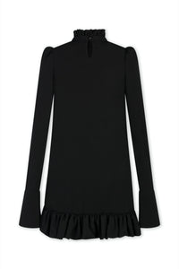 Gathered and flounced short dress - Black