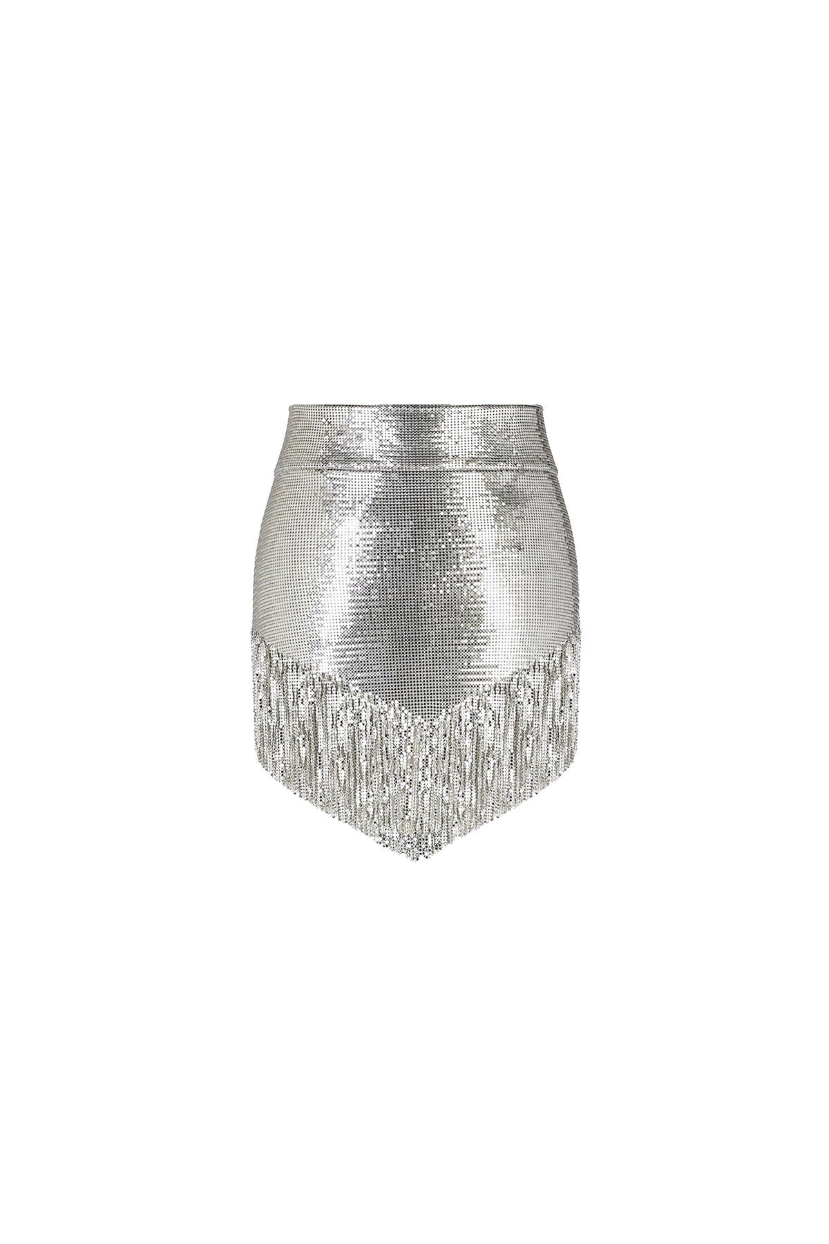 Mini-jupe en mesh à franges - Silver
