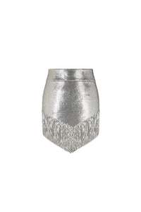 Mini-jupe en mesh à franges - Silver