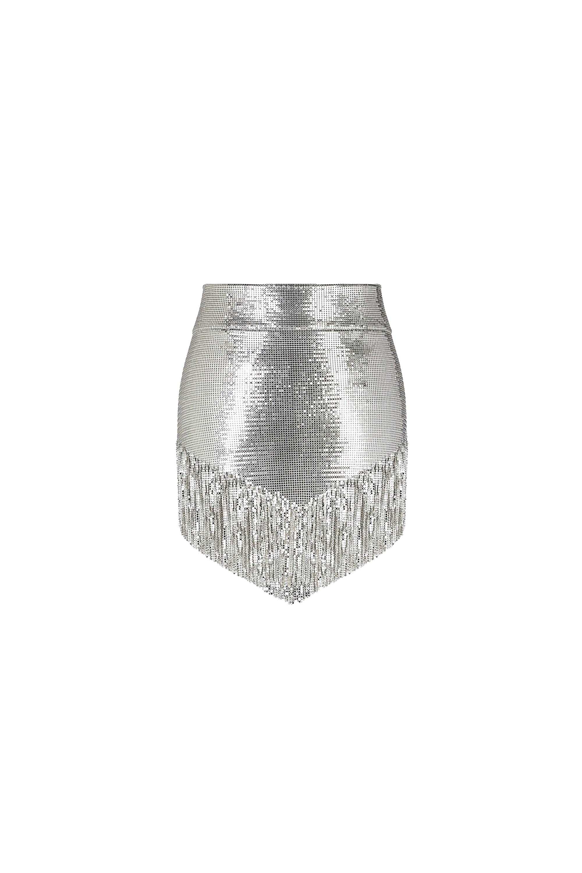 Short fringed mesh skirt - Silver
