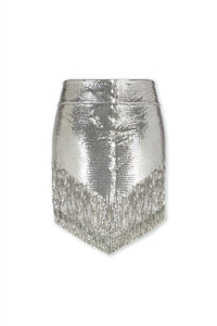Mini-jupe en mesh à franges - Silver
