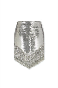 Mini-jupe en mesh à franges - Silver