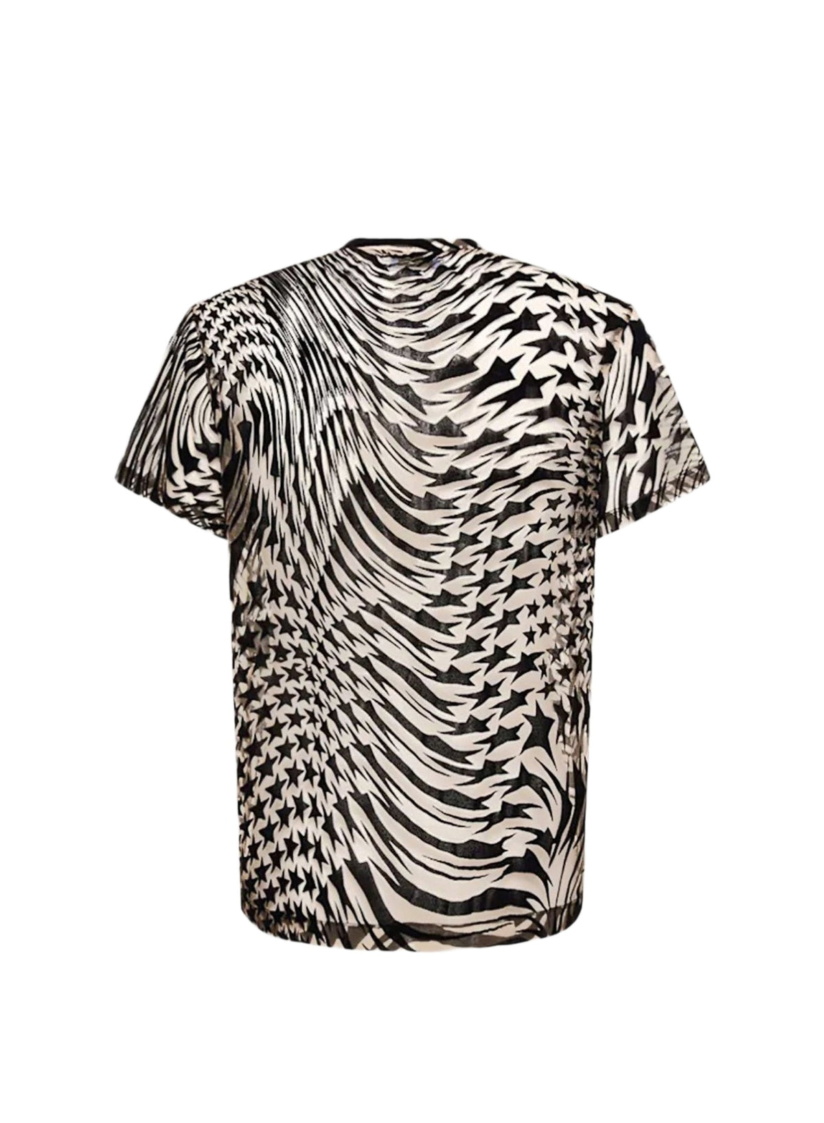 Mesh T-shirt with light nude flocked stars - Black