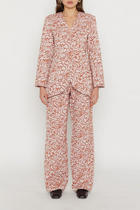 ECRU & ORANGE BRIDGET JACQUARD blazer long ajusté à rayures