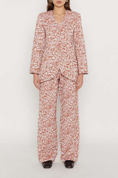 ECRU & ORANGE BRIDGET JACQUARD blazer long ajusté à rayures