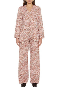 ECRU & ORANGE CHARLOTTE JACQUARD pantalon à pinces taille haute