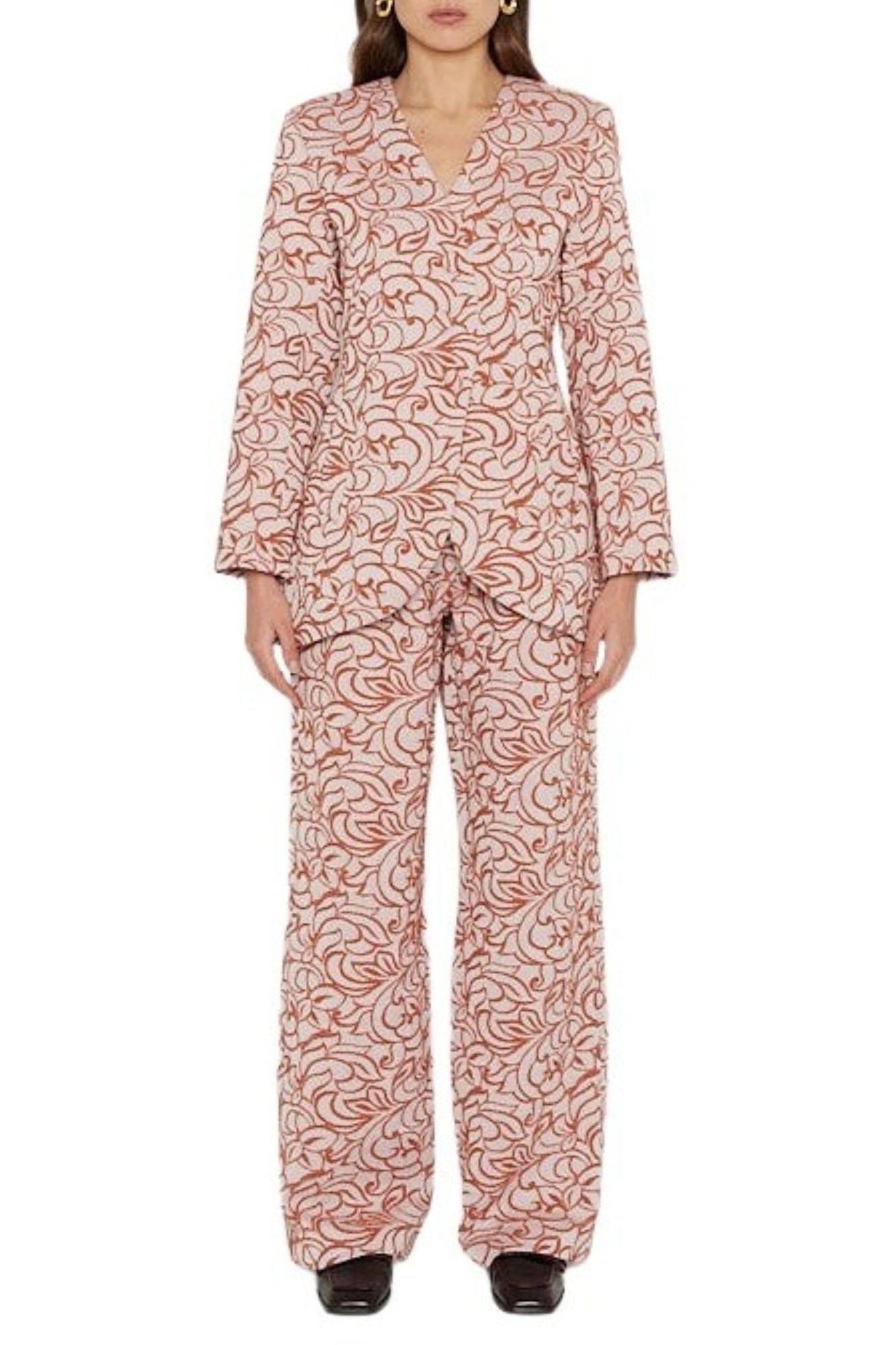 ECRU & ORANGE CHARLOTTE JACQUARD pantalon à pinces taille haute
