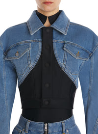 MEDIUM BLUE / BLACK // blue cropped bi-material jacket
