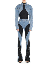MEDIUM BLUE / BLACK // blue cropped bi-material jacket