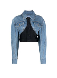 MEDIUM BLUE / BLACK // blue cropped bi-material jacket