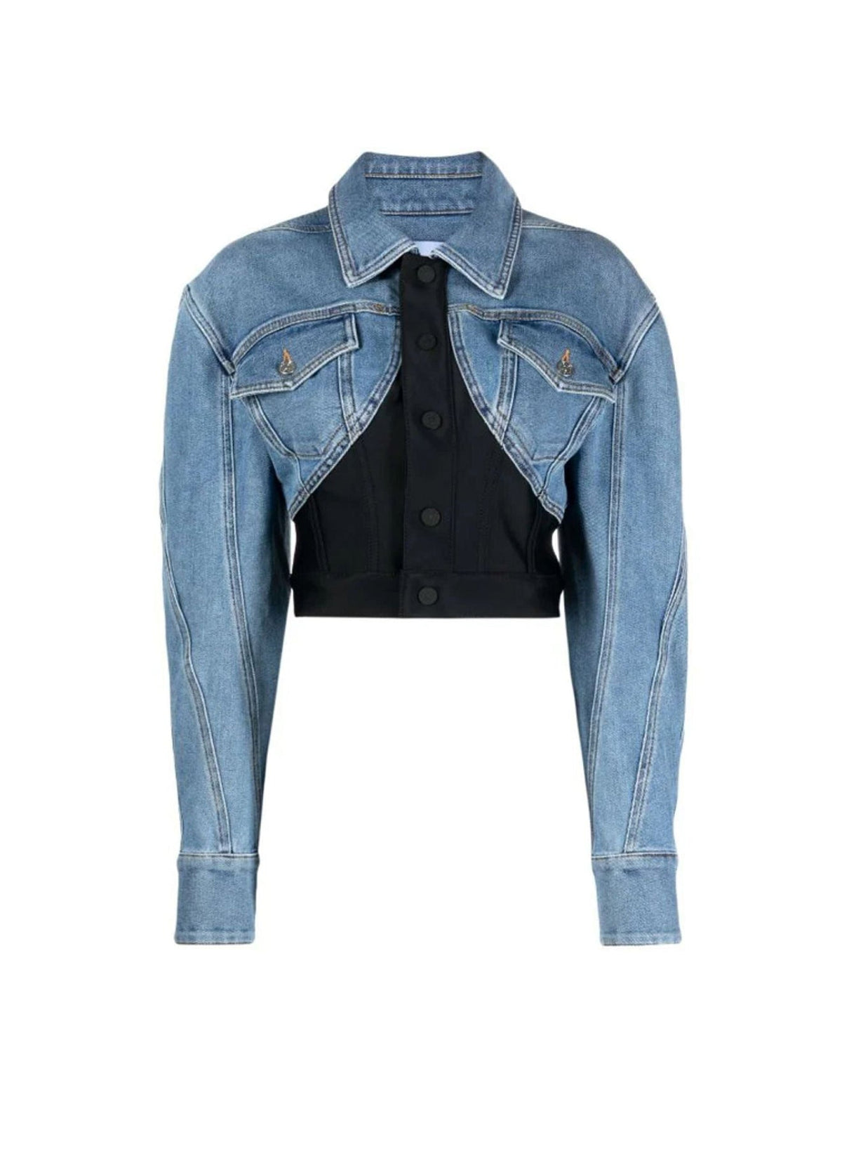 MEDIUM BLUE / BLACK // blue cropped bi-material jacket
