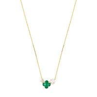 Collier Bouquet en or jaune & Agate et Pierre de lune - Vert & Blanc