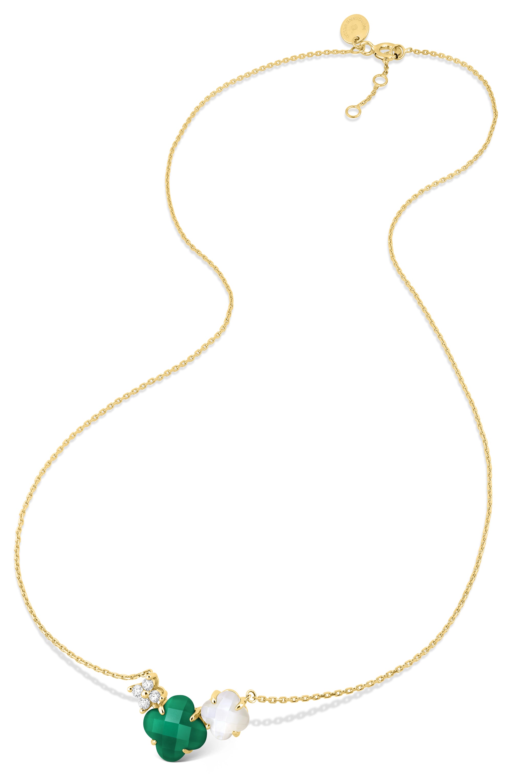 Collier Bouquet en or jaune & Agate et Pierre de lune - Vert & Blanc
