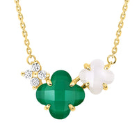 Collier Bouquet en or jaune & Agate et Pierre de lune - Vert & Blanc